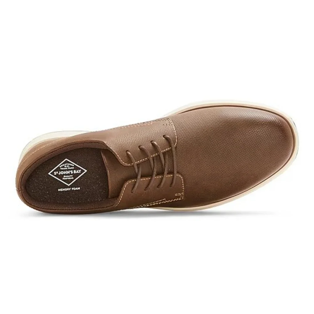 St. Johns Bay Canton Mens Brown Oxford Shoes Size 8 Medium Memory Foam NWT